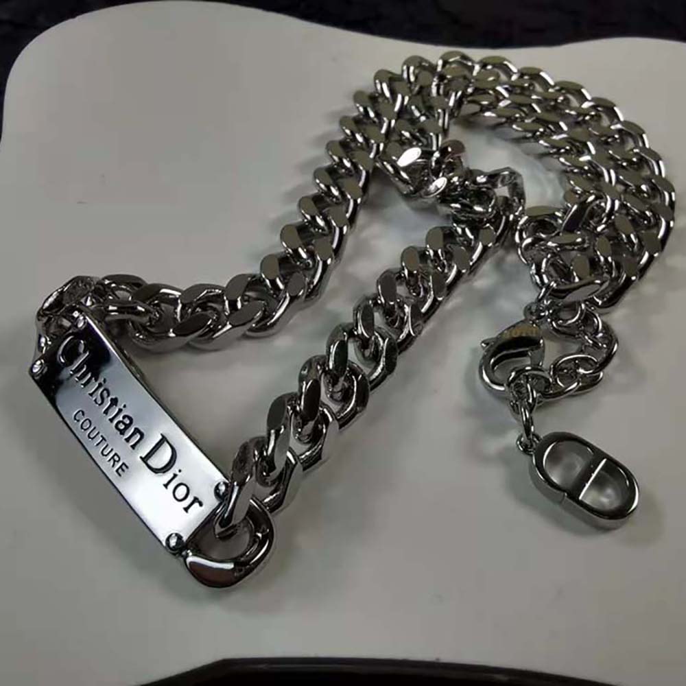 Dior Men Christian Dior Couture Chain Link Necklace Silver-Finish Brass (8)