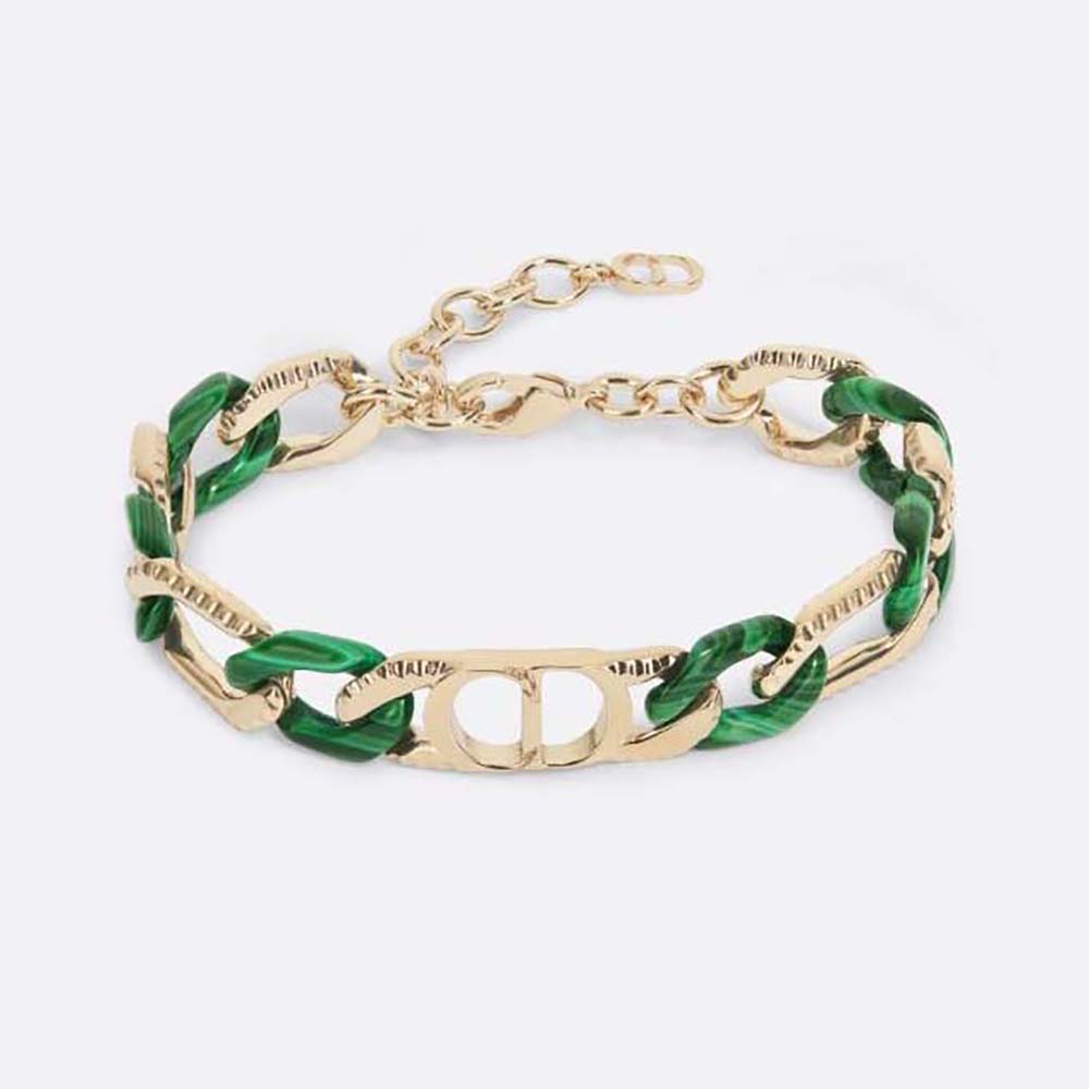 Dior Men Tears Chain Link Bracelet Gold-Finish Brass and Green Resin
