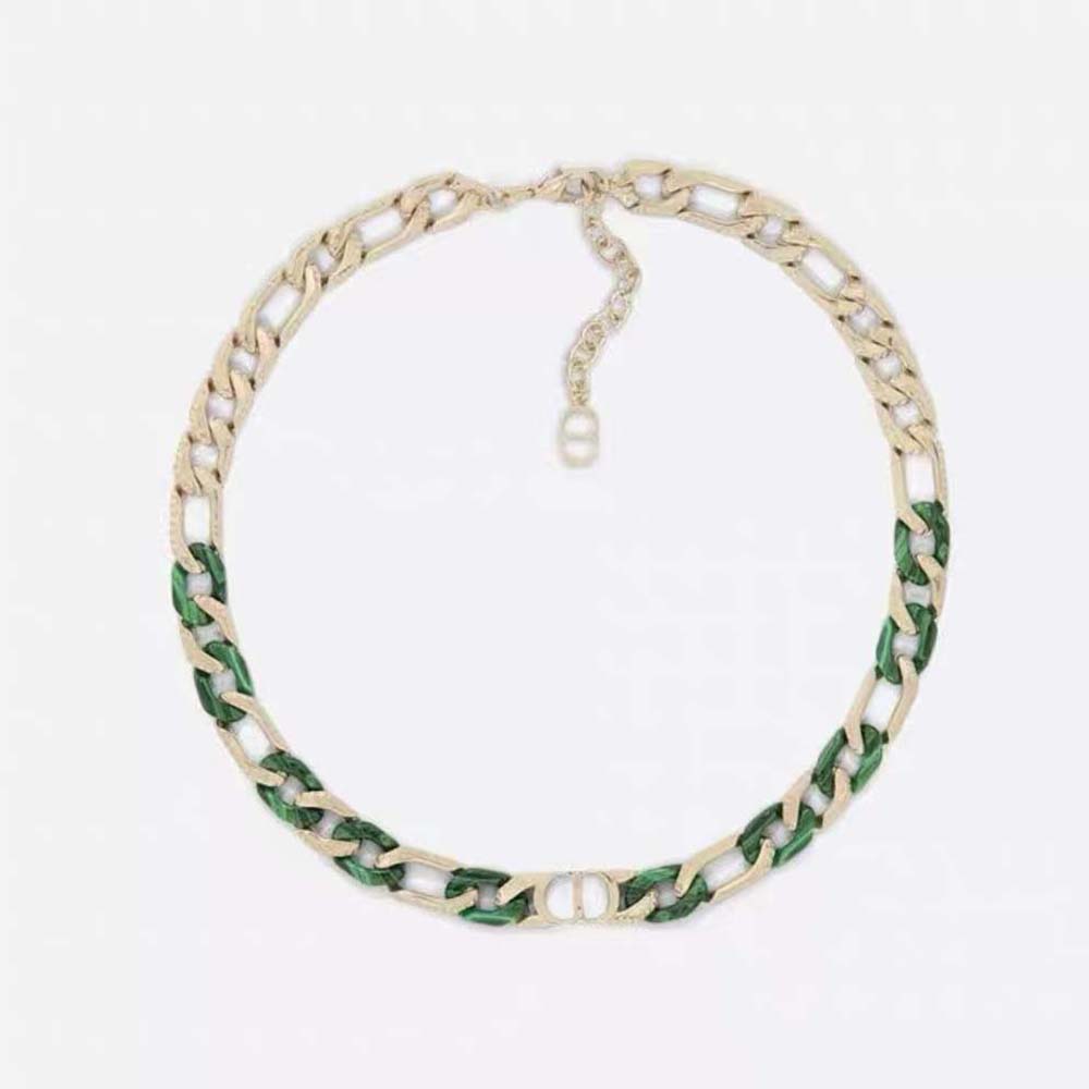 Dior Men Tears Chain Link Bracelet Gold-Finish Brass and Green Resin (2)