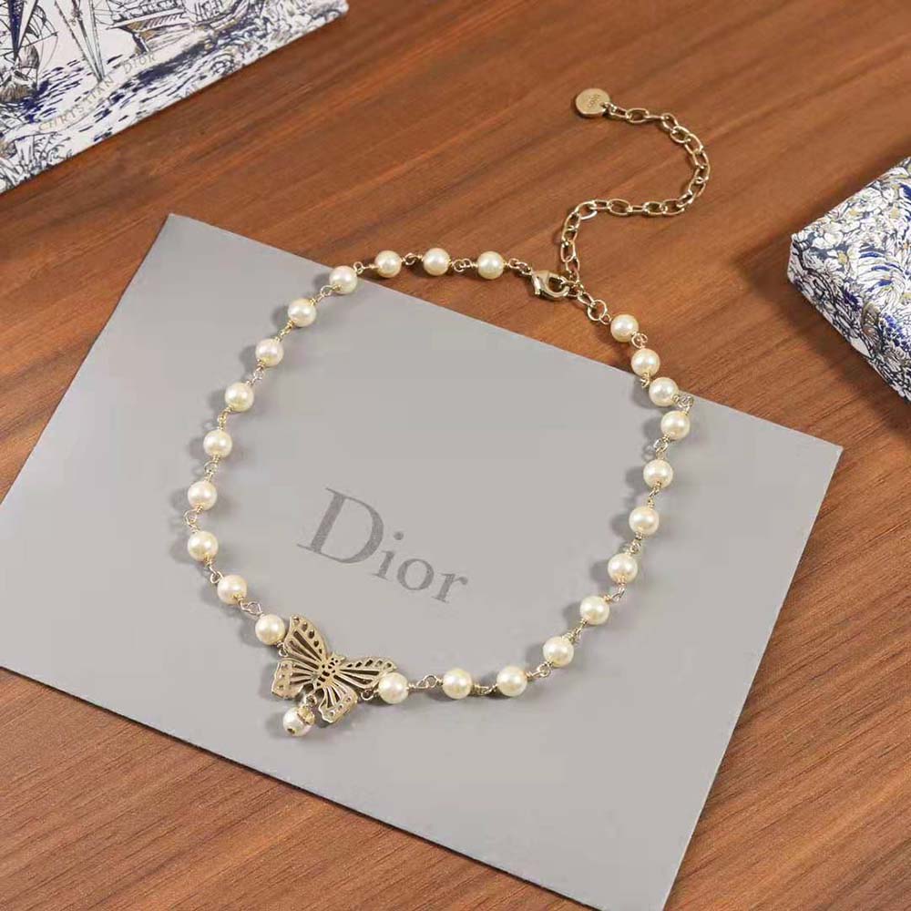 Dior Women Métamorphose Choker Gold-Finish Metal and White Resin Pearls (7)