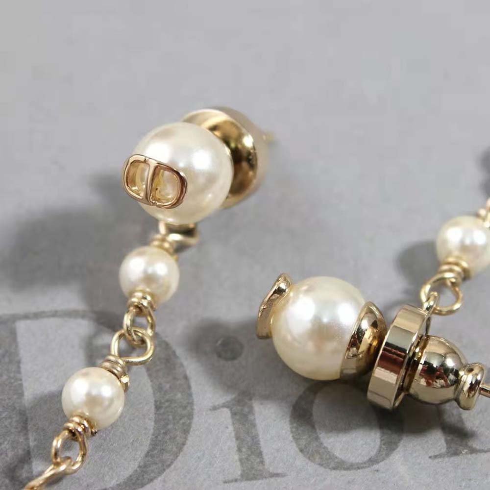 Dior Women Métamorphose Earrings Gold-Finish Metal and White Resin Pearls (7)