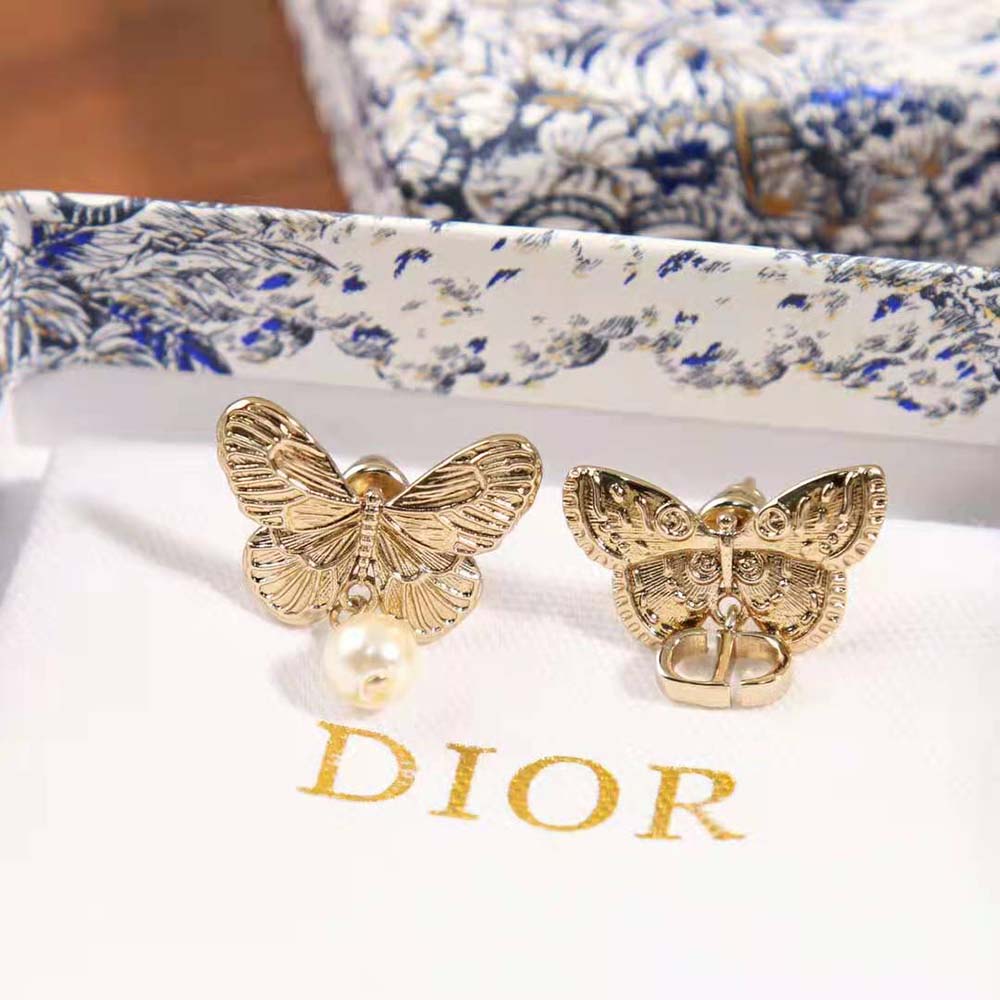 Dior Women Métamorphose Earrings Matte Gold-Finish Metal with White Resin Pearl (4)