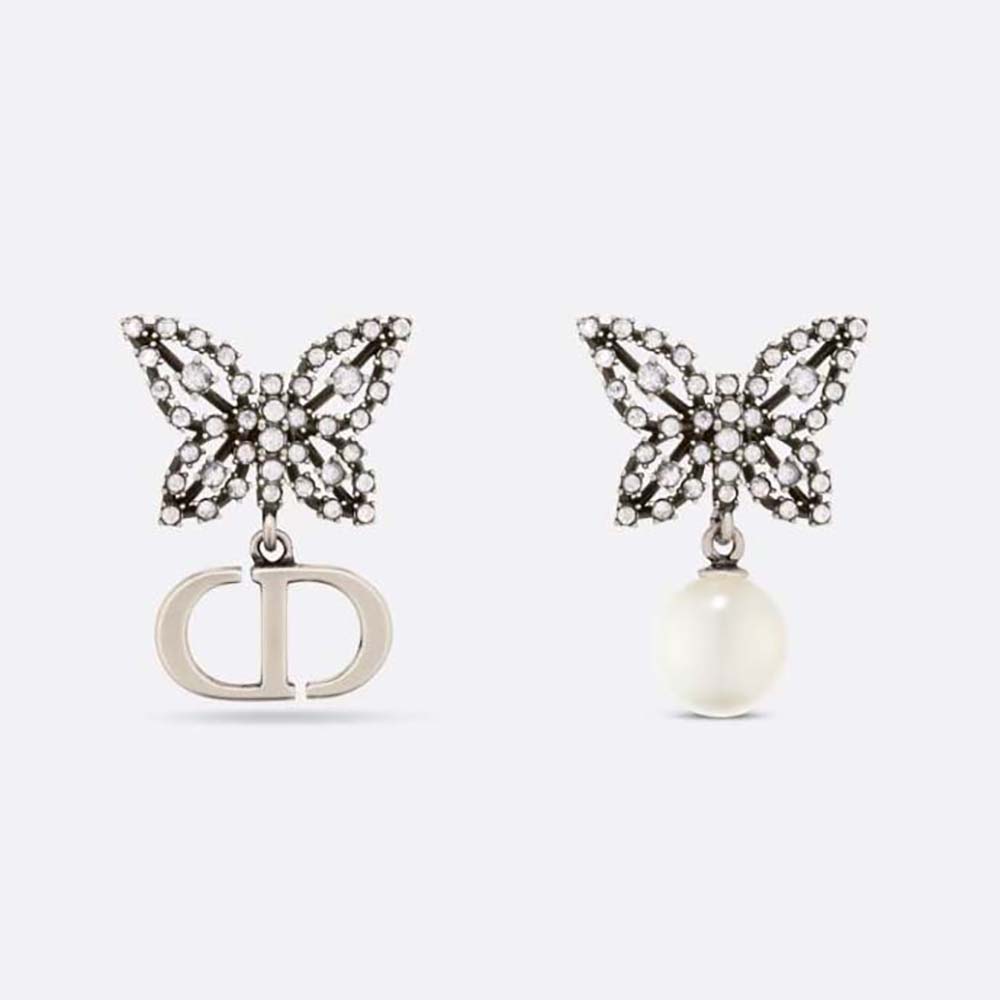 Dior Women Papillon De Nuit Earrings Antique Silver-Finish Metal with White Resin Pearl (1)