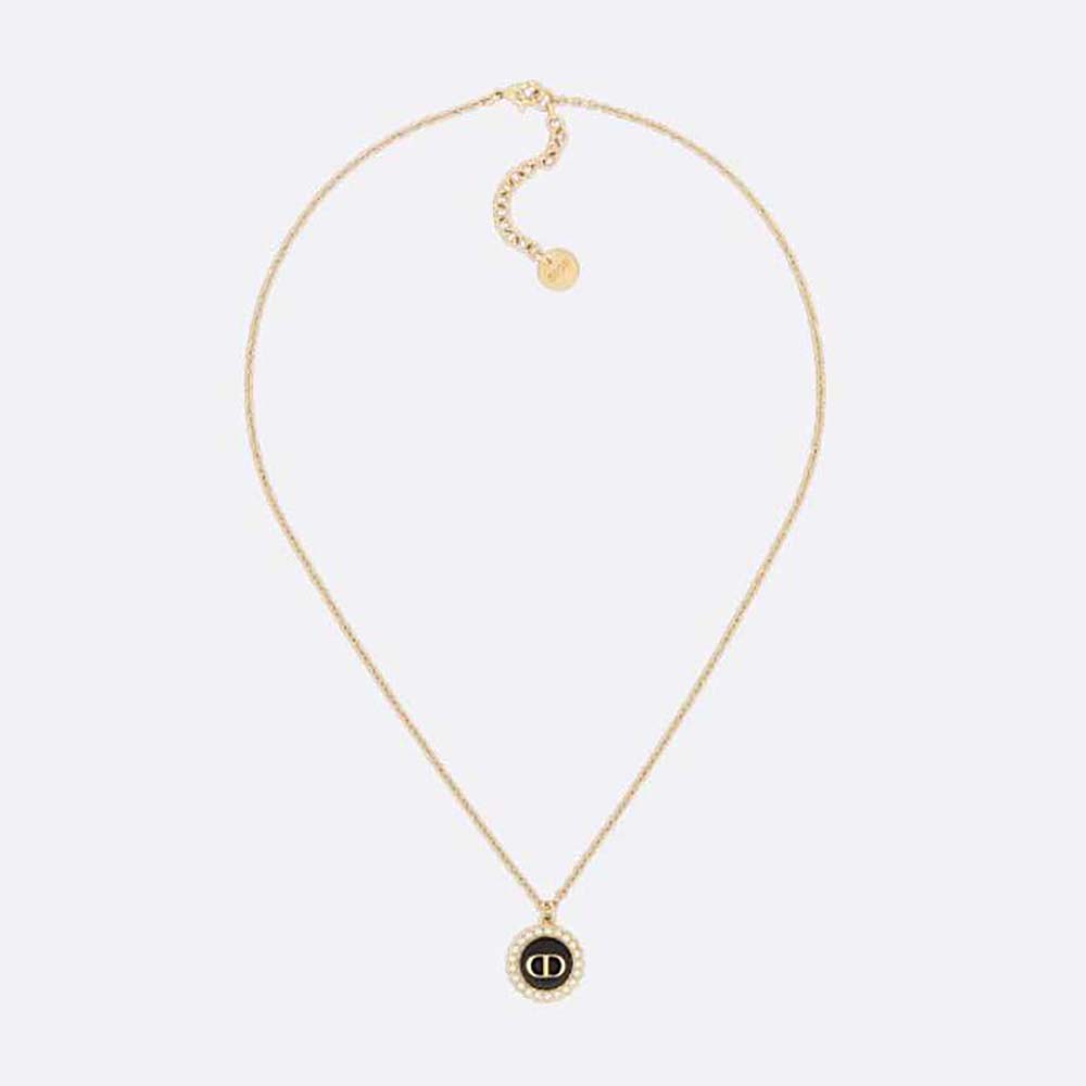 Dior Women Petit CD Necklace Gold-Finish Metal with White Resin Pearls and Black Glass