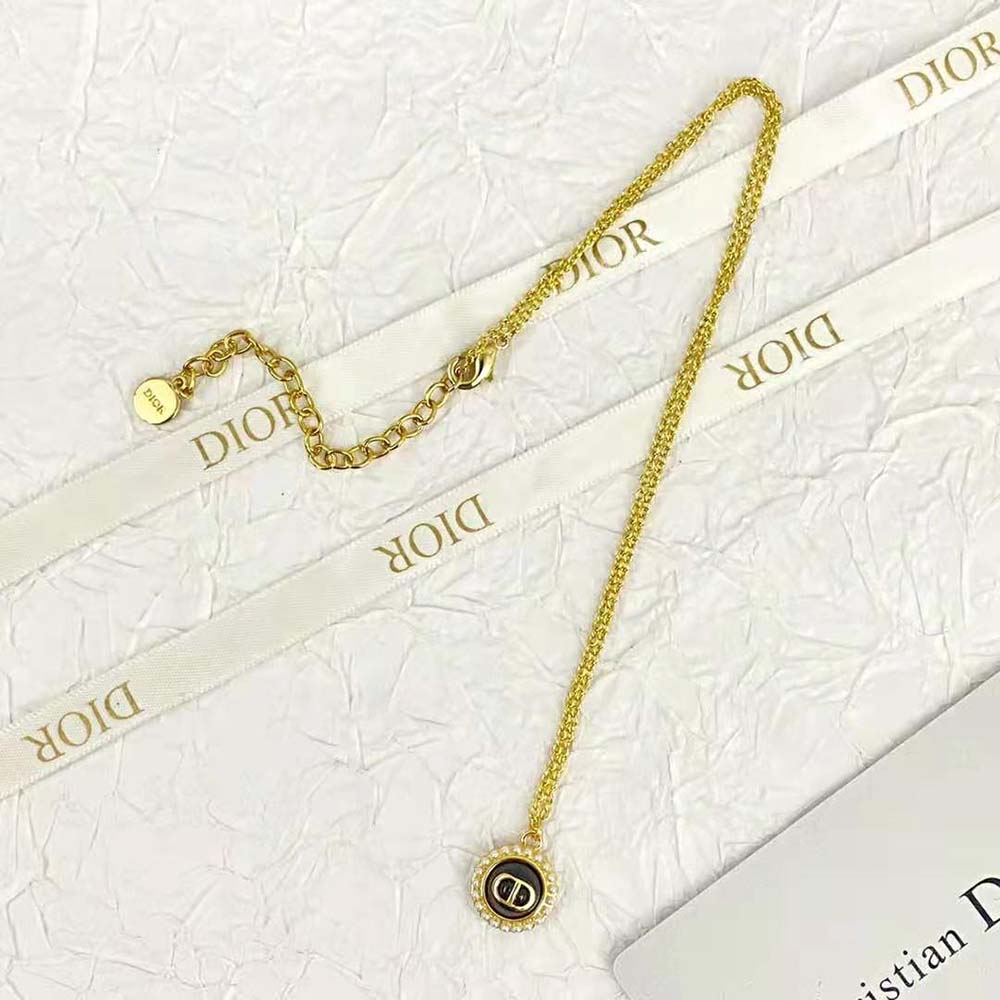 Dior Women Petit CD Necklace Gold-Finish Metal with White Resin Pearls and Latte Glass (4)
