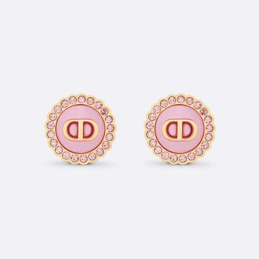Dior Women Petit CD Stud Earrings Gold-Finish Metal Pink Crystals and Light Pink Glass (1)