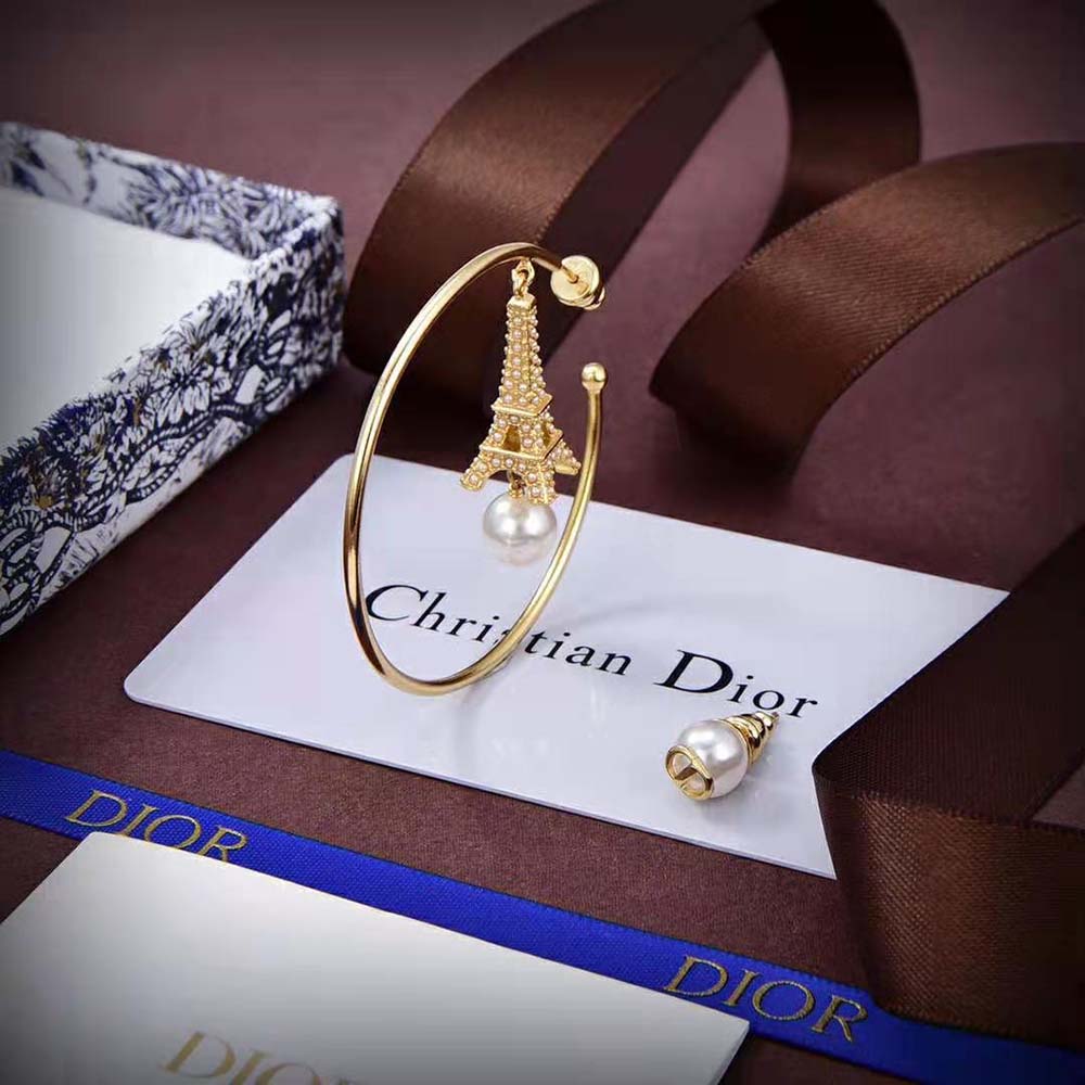 Dior Women Plan De Paris Earrings Gold-Finish Metal and White Resin Pearls (2)