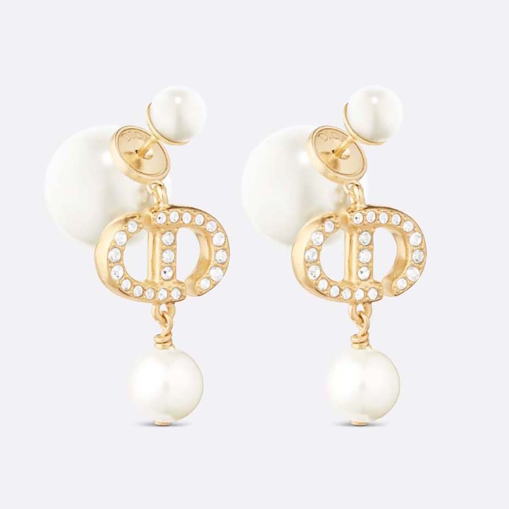 Dior Women Tribales Earrings Gold-Finish Metal, White Resin Pearls and White Crystals