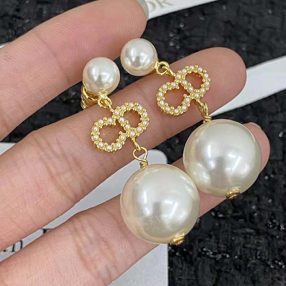 Dior Women Tribales Earrings Gold-Finish Metal, White Resin Pearls and White Crystals (3)