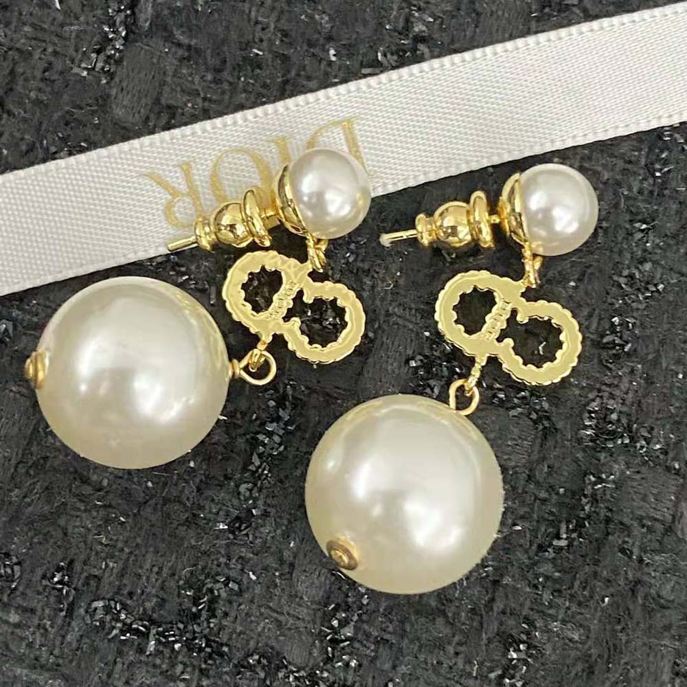 Dior Women Tribales Earrings Gold-Finish Metal, White Resin Pearls and White Crystals (4)