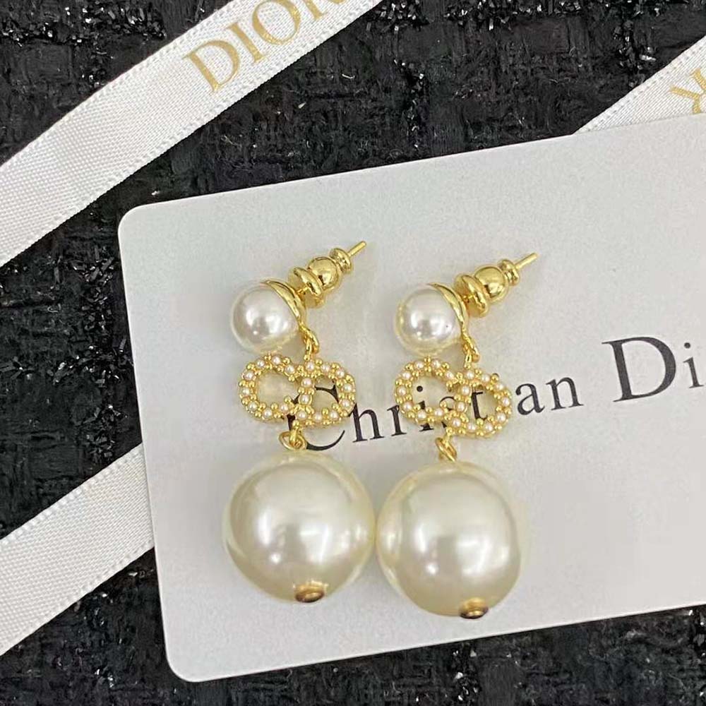 Dior Women Tribales Earrings Gold-Finish Metal, White Resin Pearls and White Crystals (6)