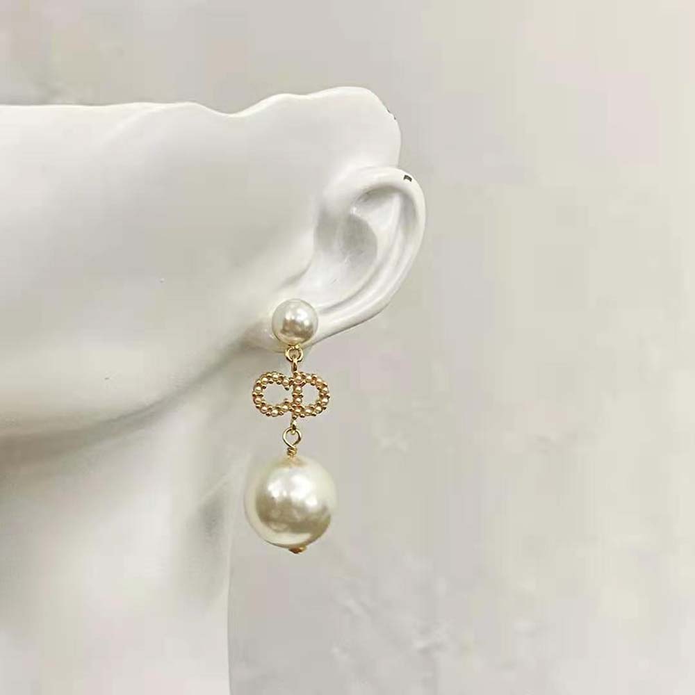 Dior Women Tribales Earrings Gold-Finish Metal, White Resin Pearls and White Crystals (8)