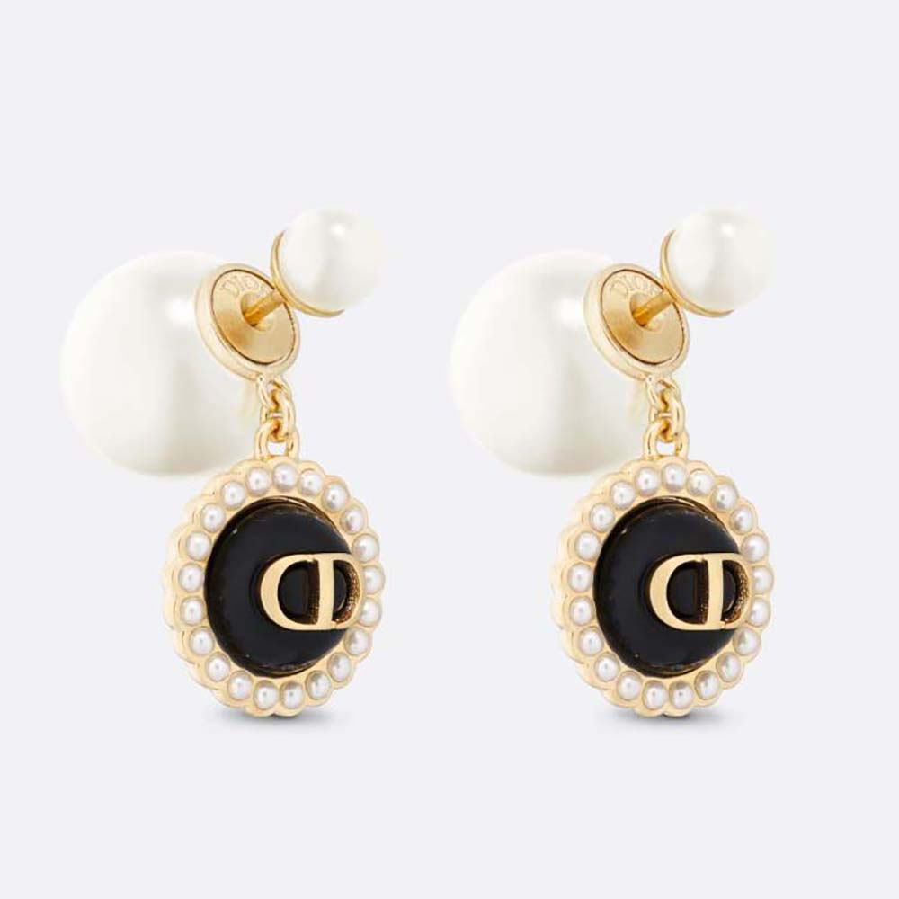 Dior Women Tribales Earrings Gold-Finish Metal with White Resin Pearls and Black Glass (1)