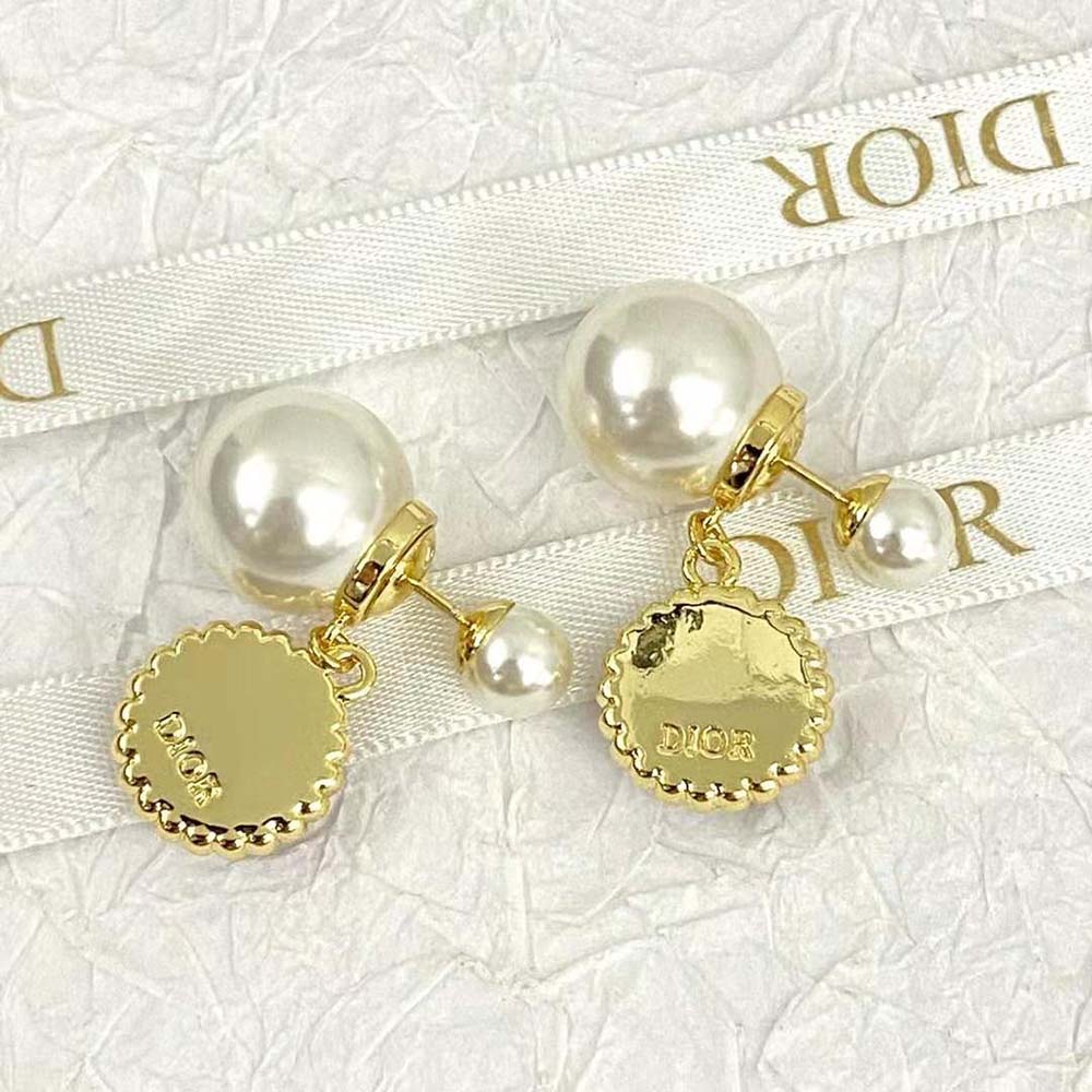 Dior Women Tribales Earrings Gold-Finish Metal with White Resin Pearls and Black Glass (7)