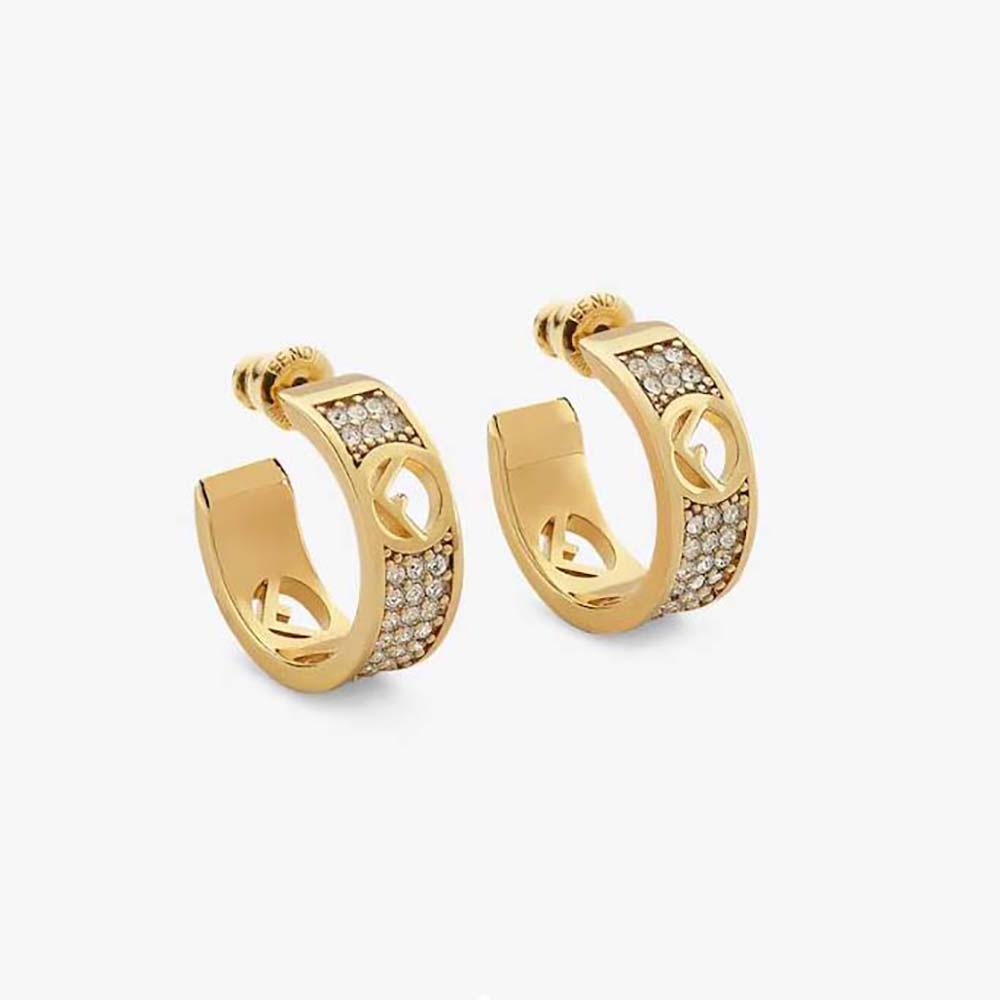 Fendi Women Small Hoop Earrings with F is Fendi Motif Gold-coloured