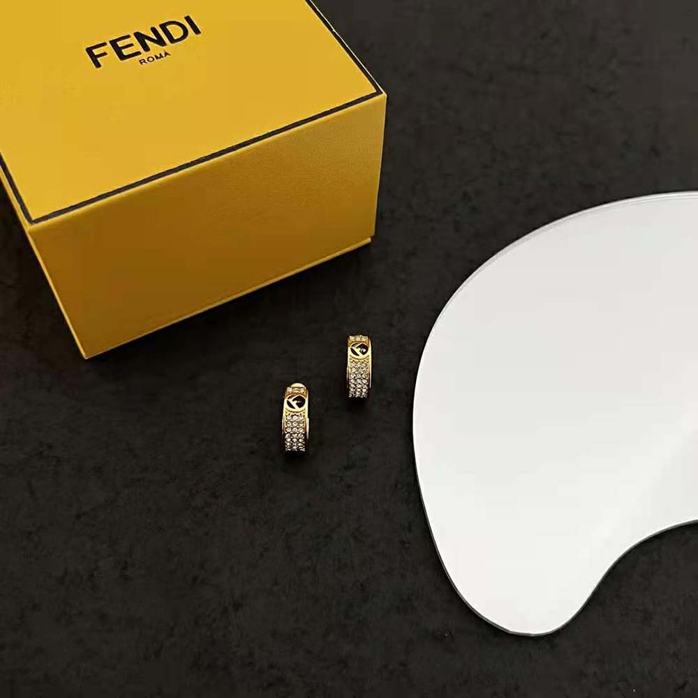 Fendi Women Small Hoop Earrings with F is Fendi Motif Gold-coloured (2)