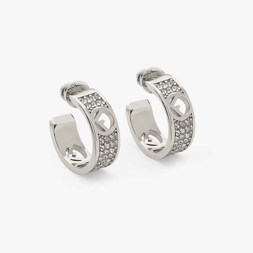 Fendi Women Small Hoop Earrings with F is Fendi Motif Silver-coloured (1)