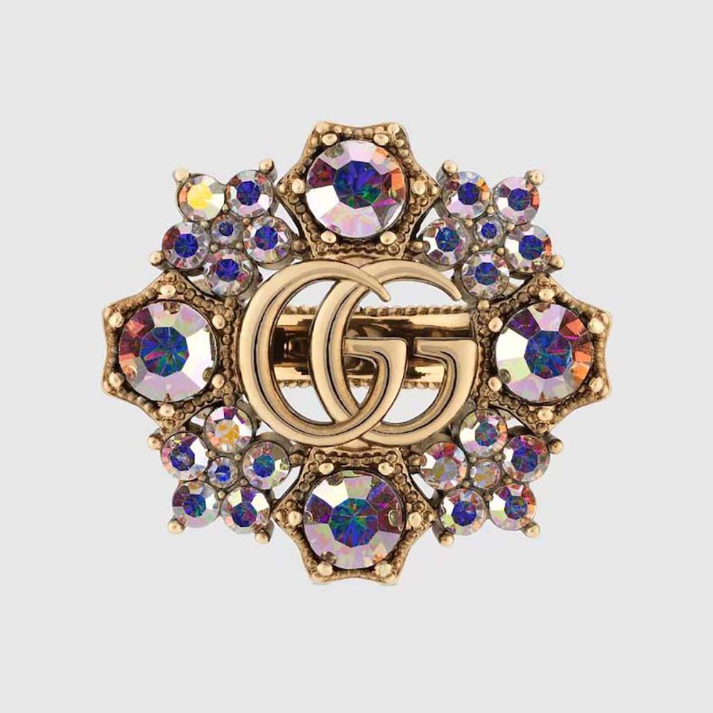 Gucci Women Double G Crystal Flower Ring (1)