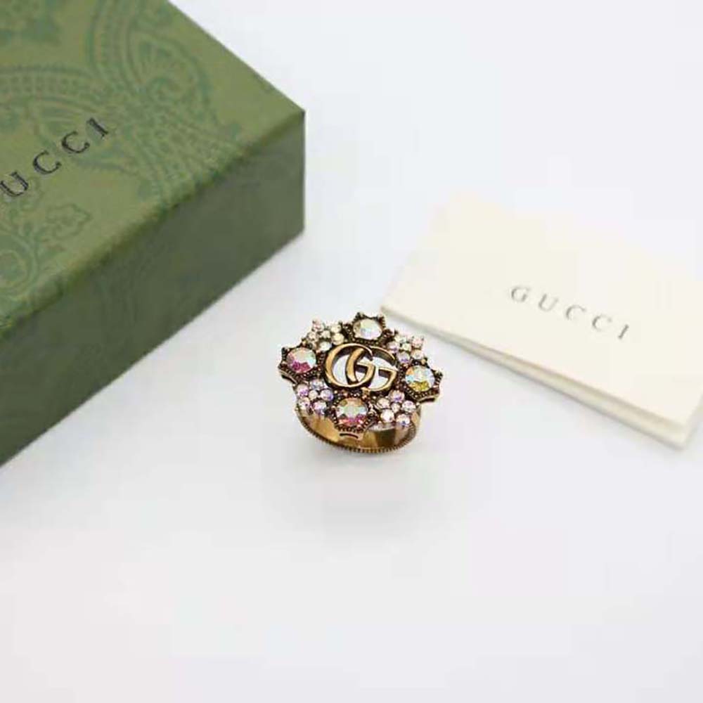 Gucci Women Double G Crystal Flower Ring (2)