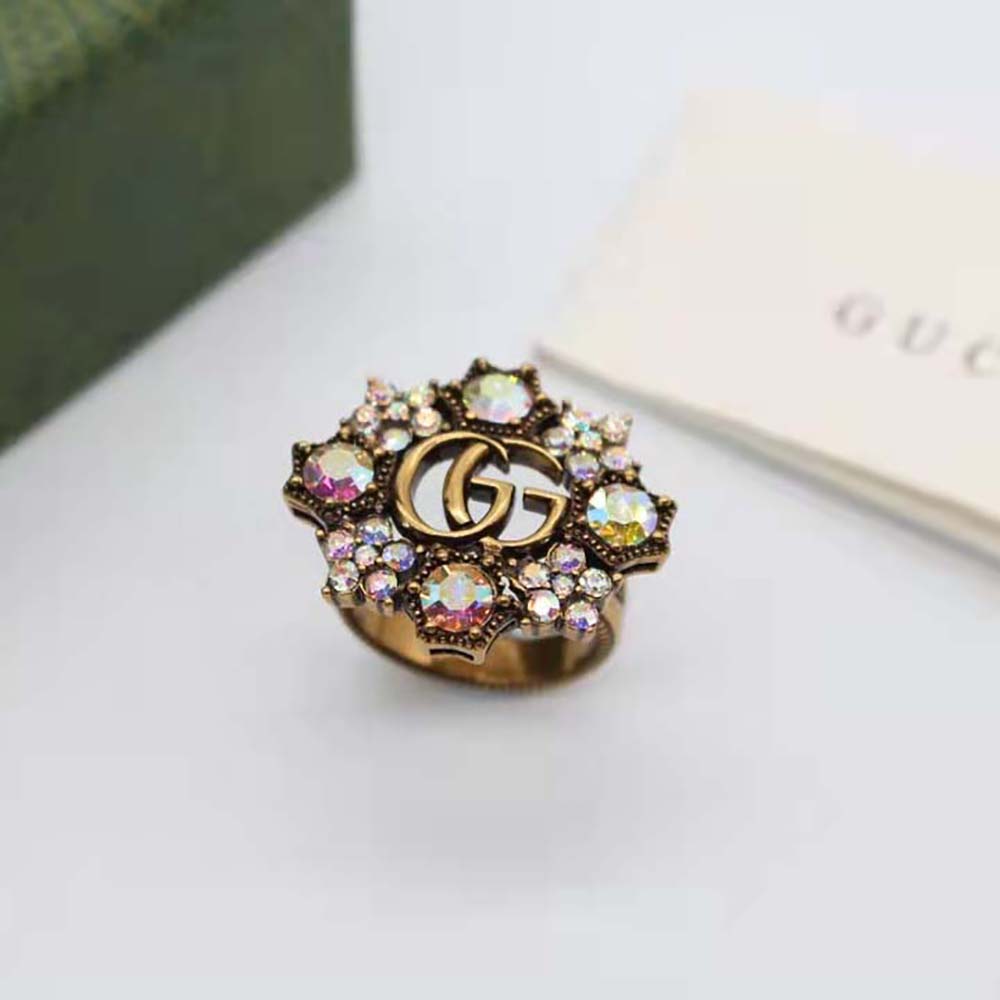 Gucci Women Double G Crystal Flower Ring (3)