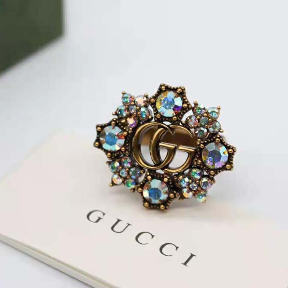 Gucci Women Double G Crystal Flower Ring (4)