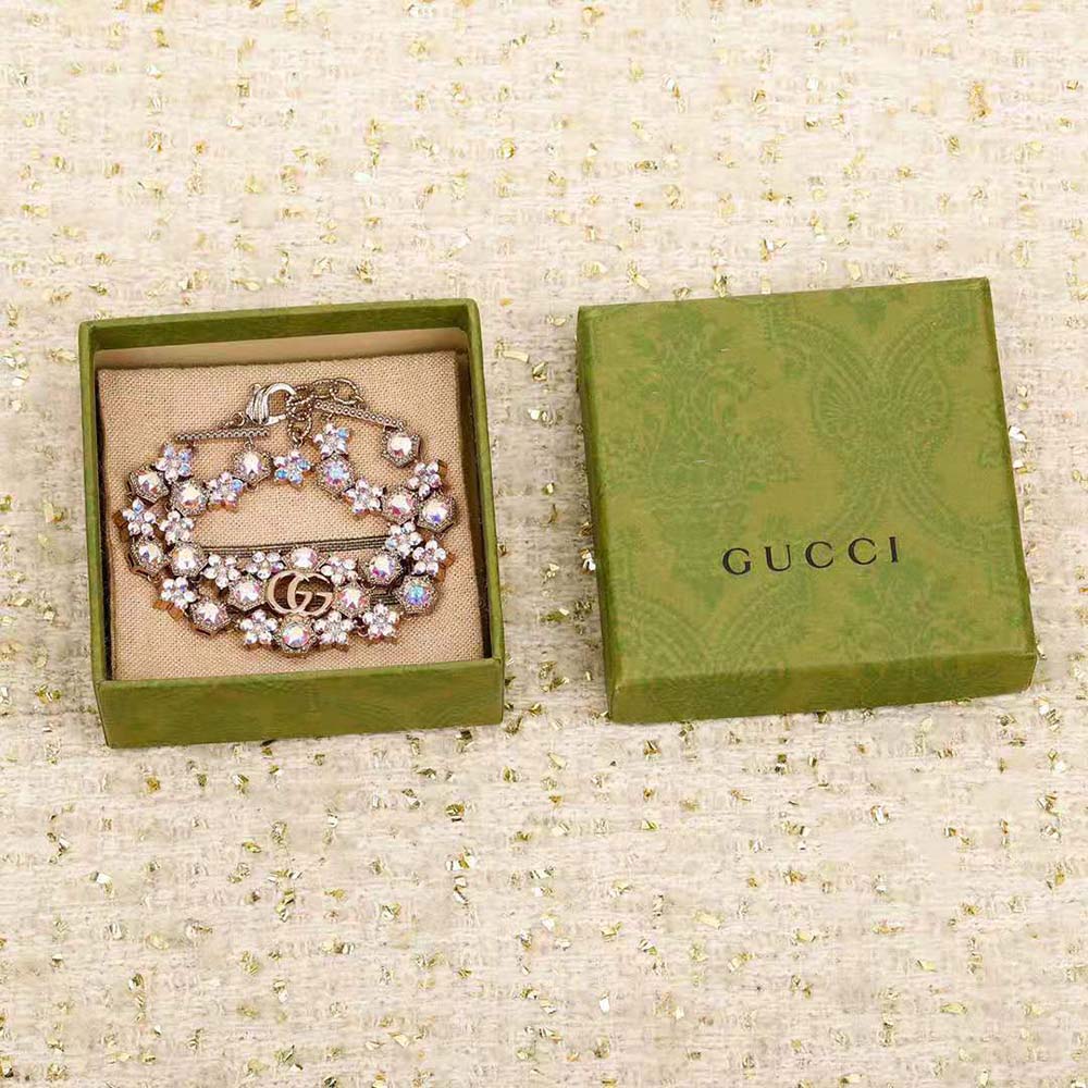 Gucci Women Double G Crystal Flowers Bracelet (2)