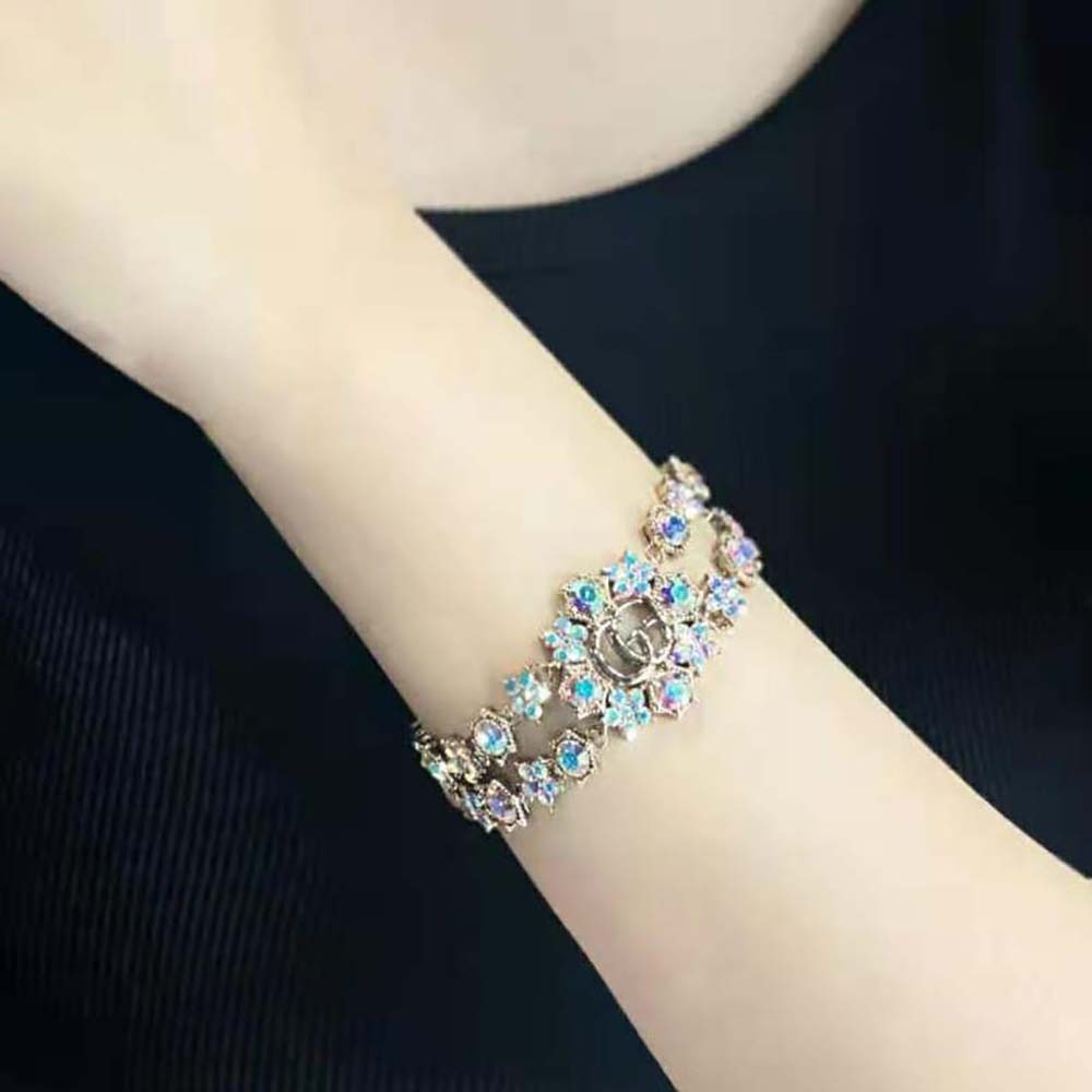 Gucci Women Double G Crystal Flowers Bracelet (7)