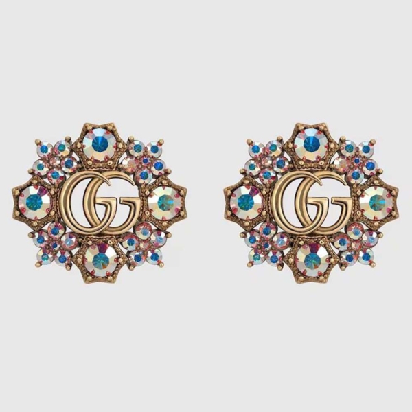Gucci Women Double G Crystal Flowers Earrings (1)