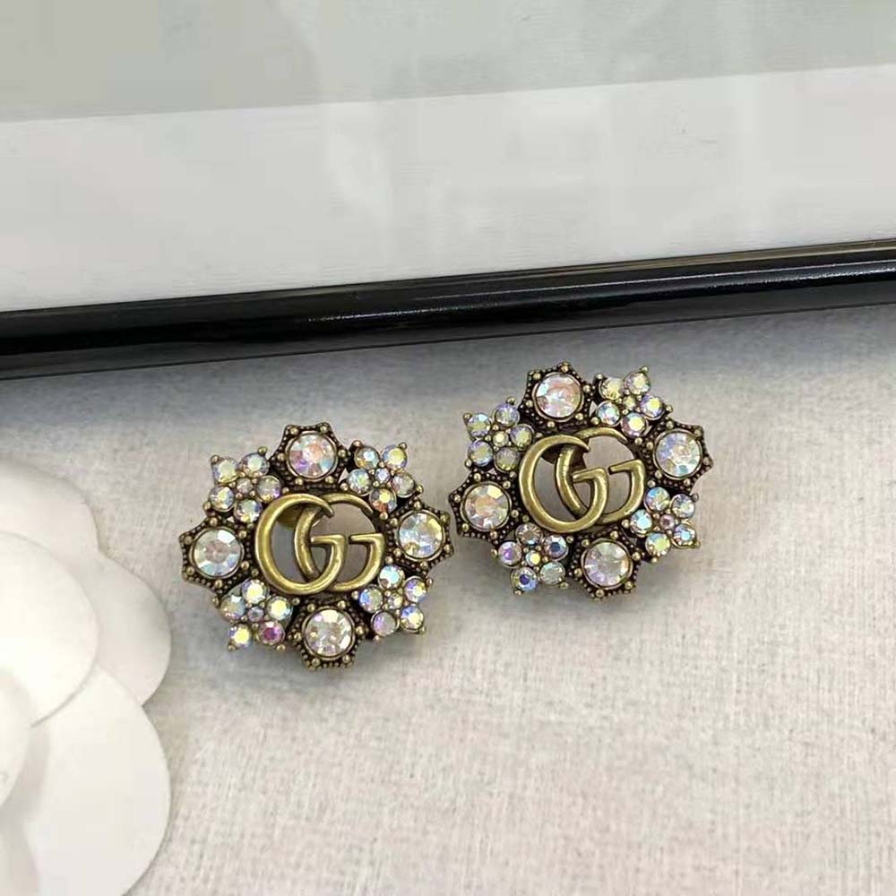 Gucci Women Double G Crystal Flowers Earrings (2)