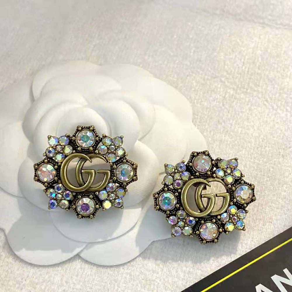 Gucci Women Double G Crystal Flowers Earrings (3)