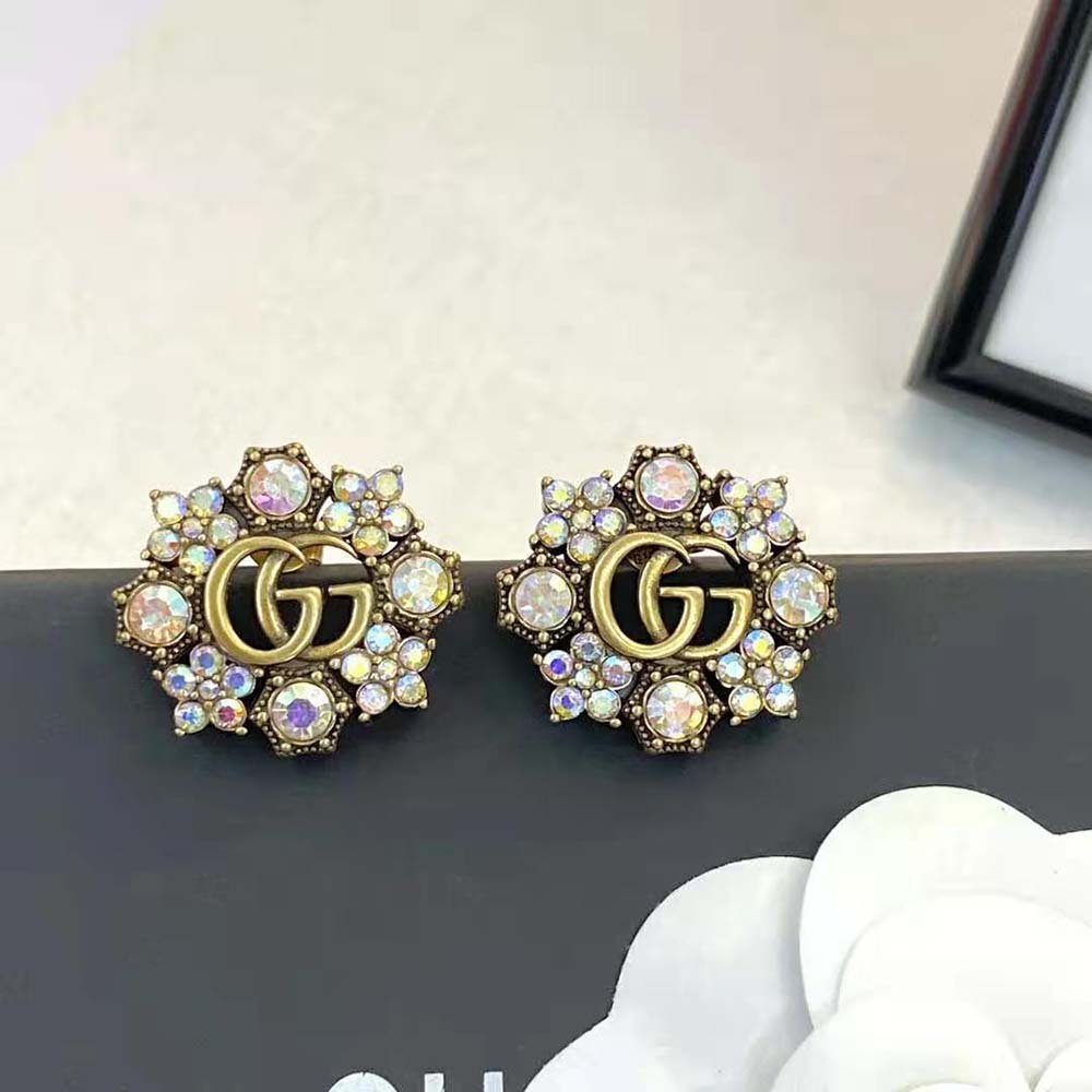 Gucci Women Double G Crystal Flowers Earrings (4)