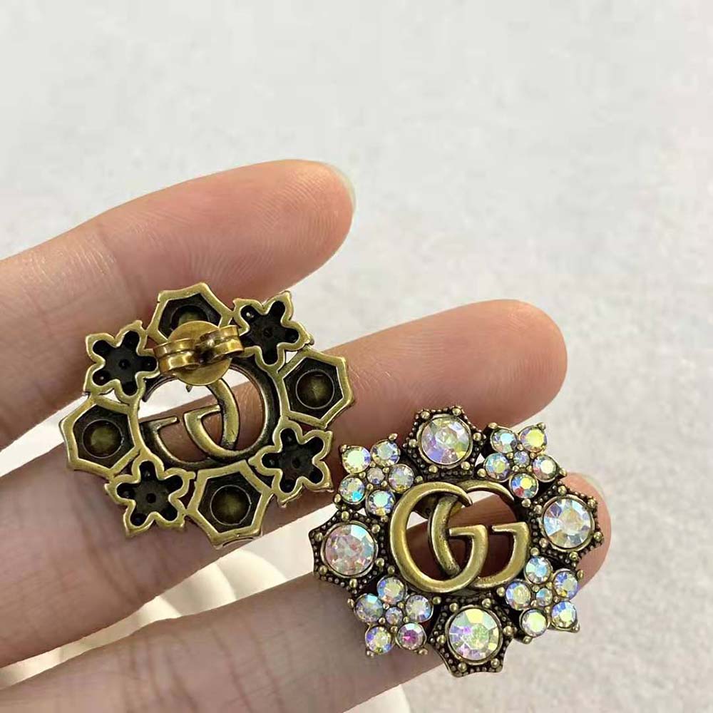 Gucci Women Double G Crystal Flowers Earrings (5)