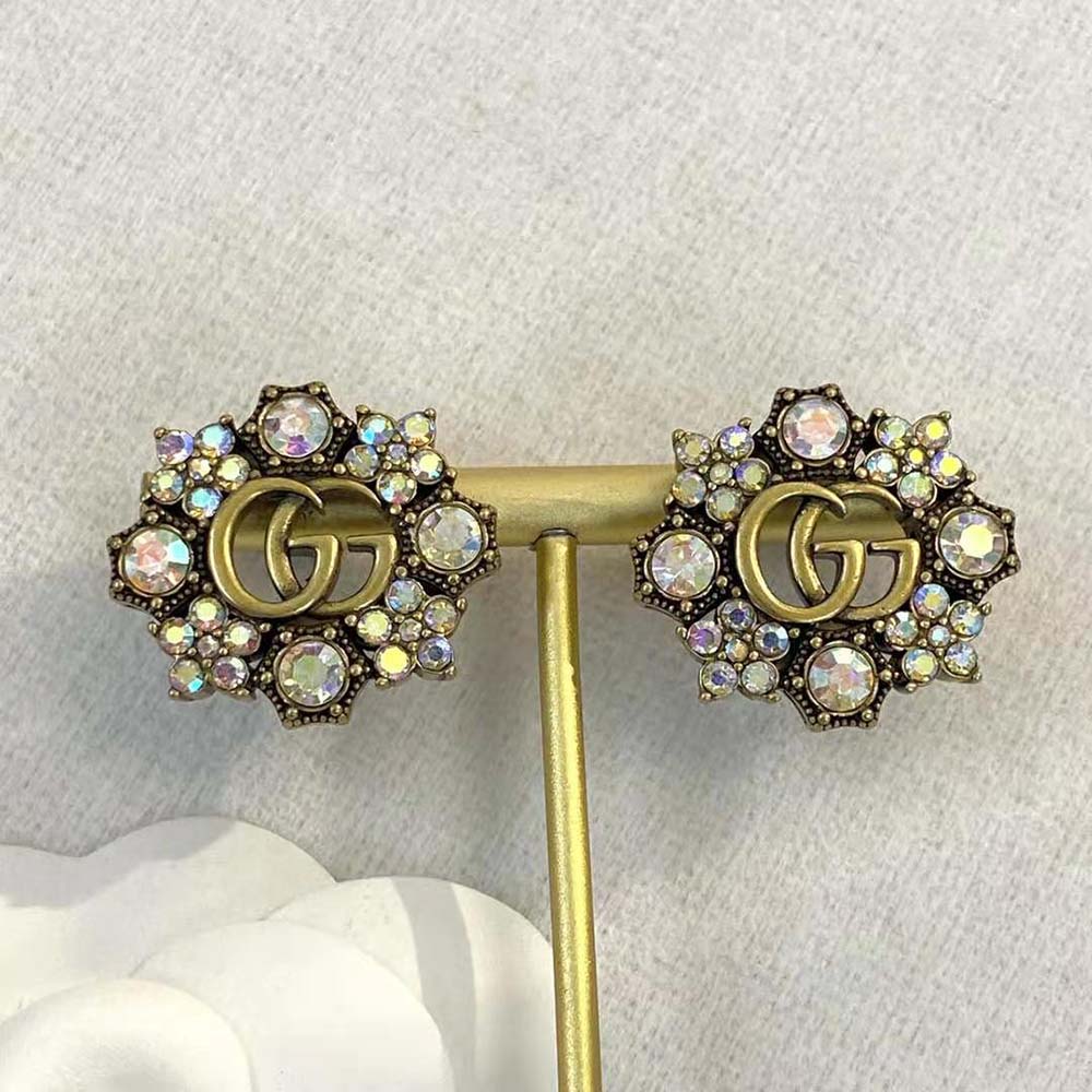 Gucci Women Double G Crystal Flowers Earrings (6)