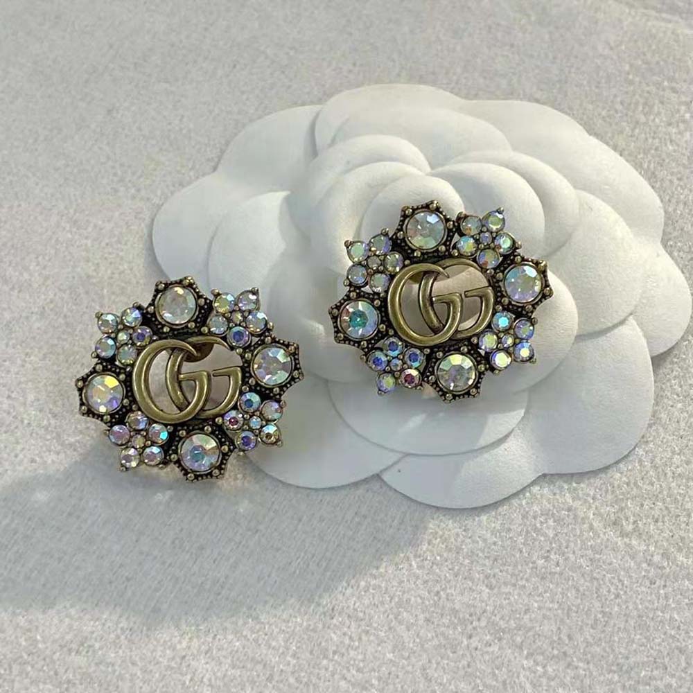 Gucci Women Double G Crystal Flowers Earrings (7)