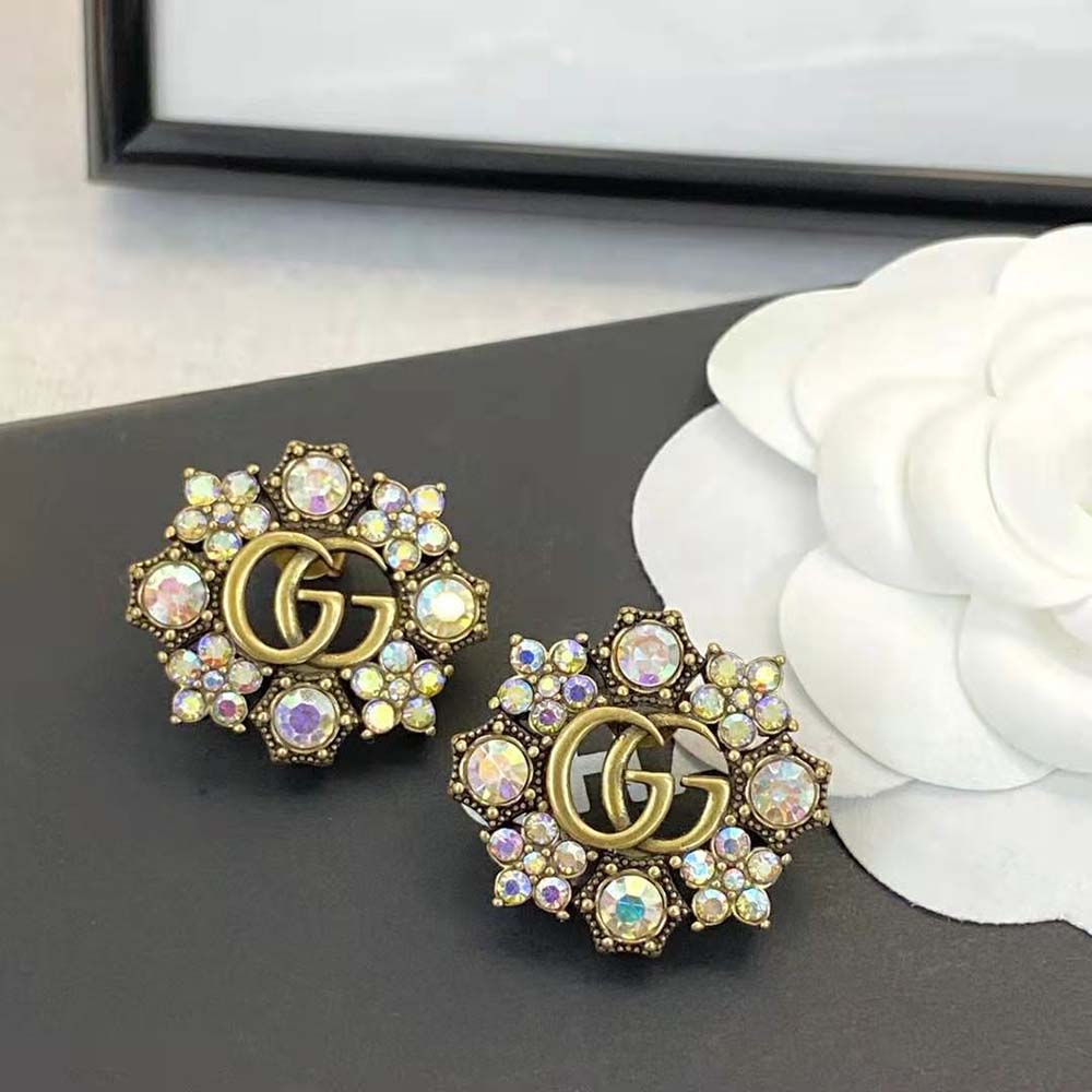 Gucci Women Double G Crystal Flowers Earrings (8)