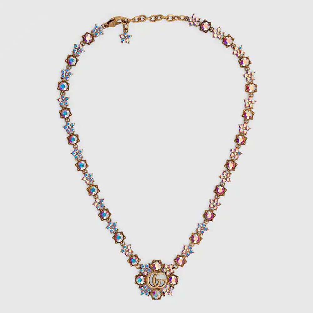 Gucci Women Double G Crystal Flowers Necklace (1)