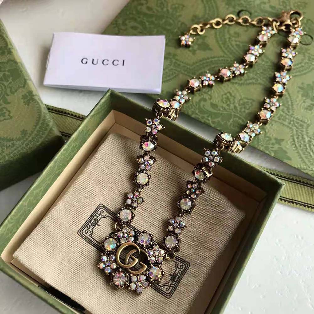 Gucci Women Double G Crystal Flowers Necklace (3)