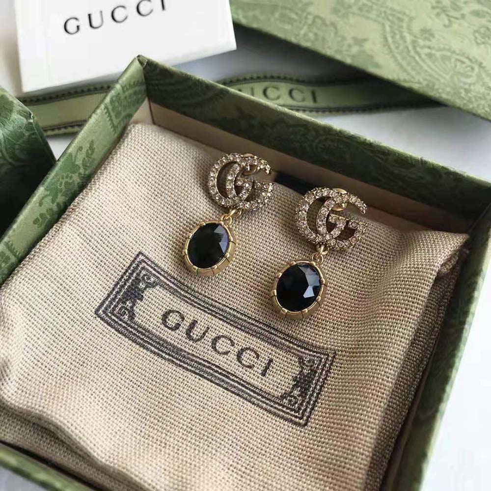 Gucci Women Double G Earrings with Black Crystals (3)