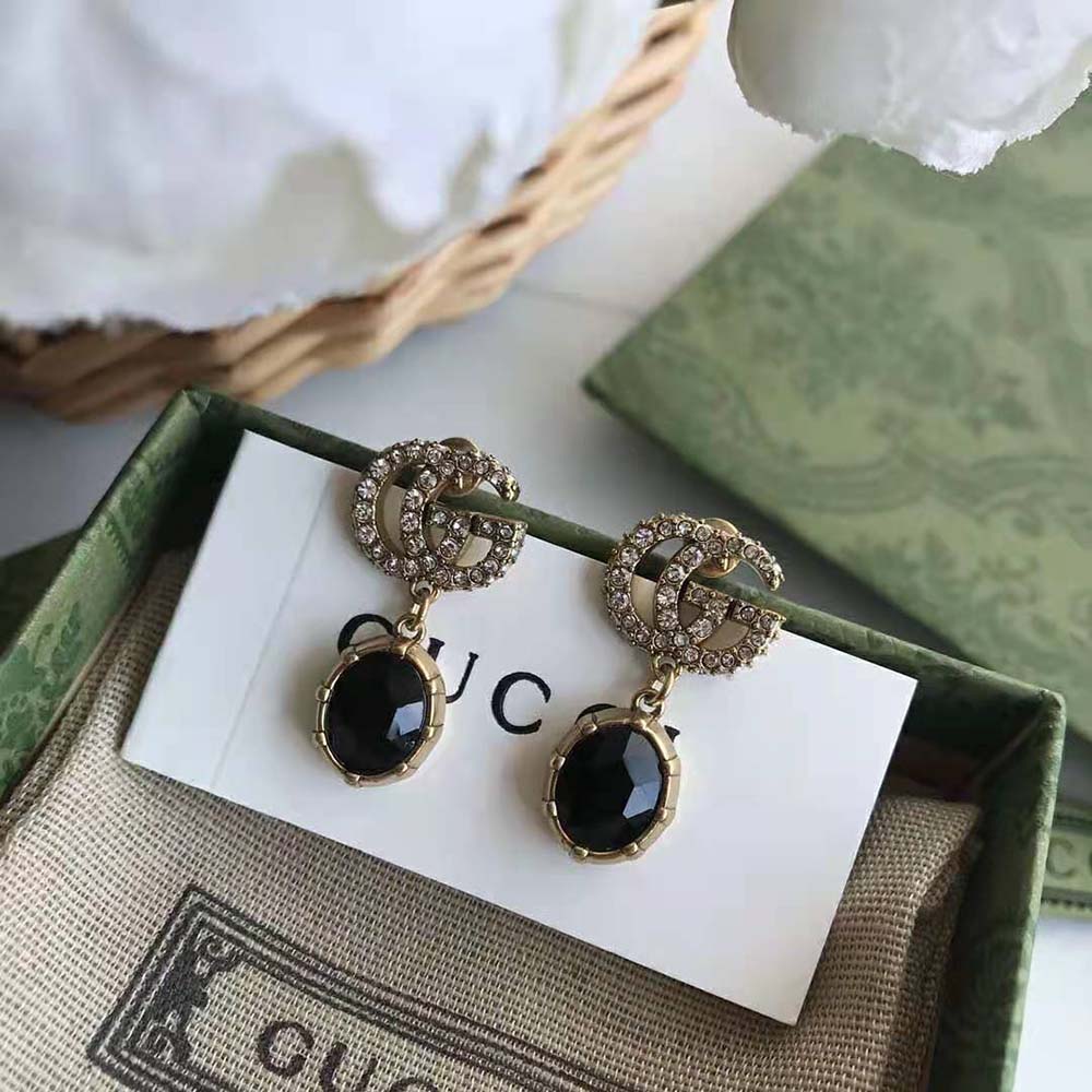 Gucci Women Double G Earrings with Black Crystals (4)