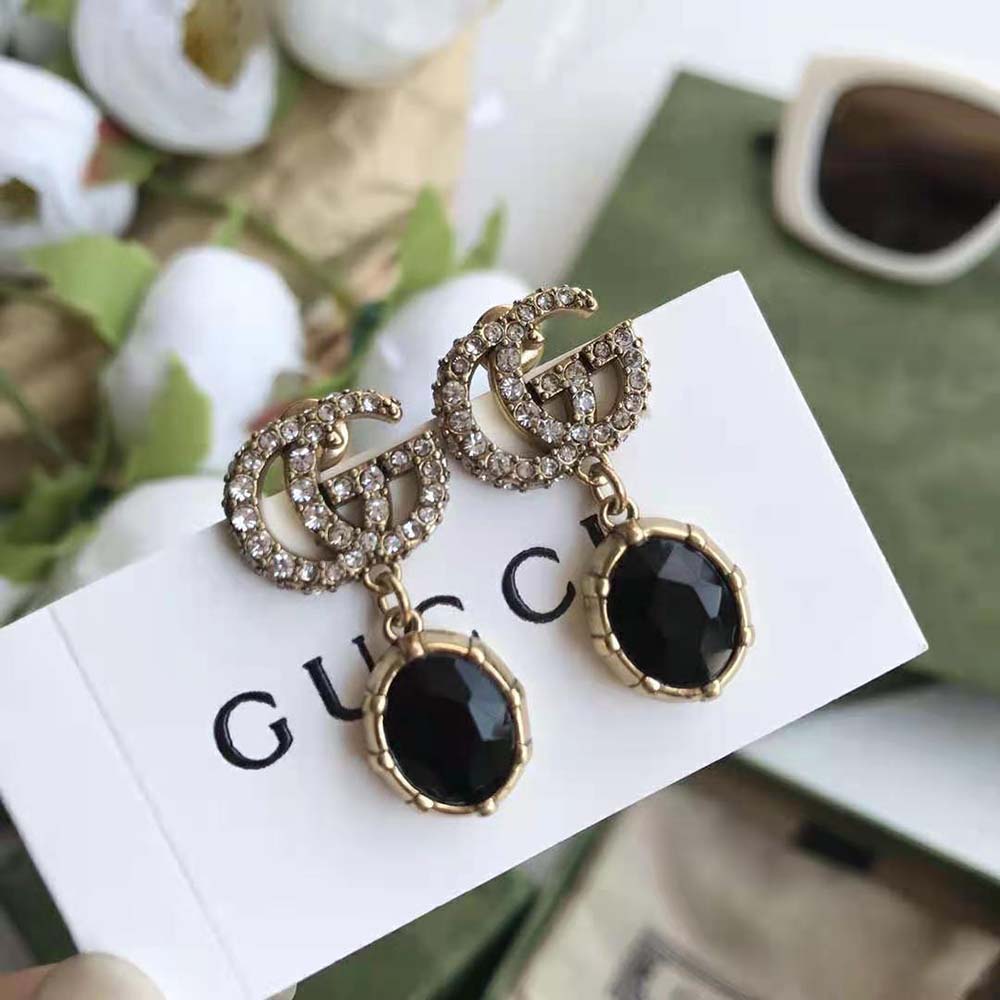 Gucci Women Double G Earrings with Black Crystals (6)