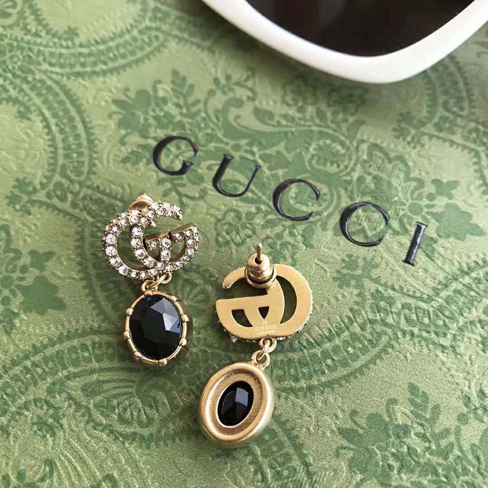 Gucci Women Double G Earrings with Black Crystals (7)