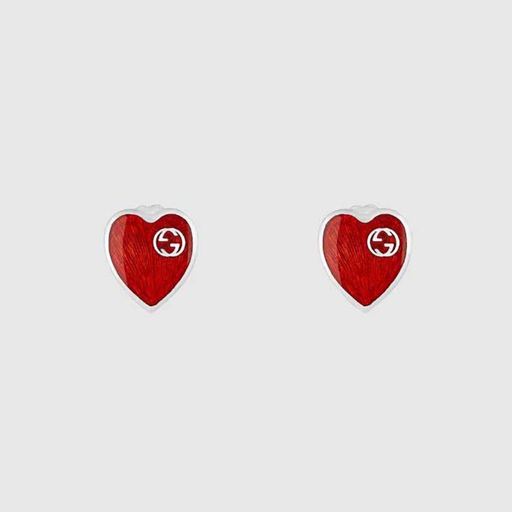 Gucci Women Gucci Heart Earrings with Interlocking G-Red (1)