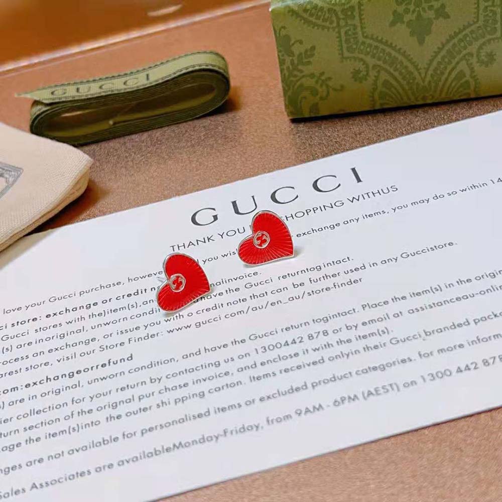 Gucci Women Gucci Heart Earrings with Interlocking G-Red (3)