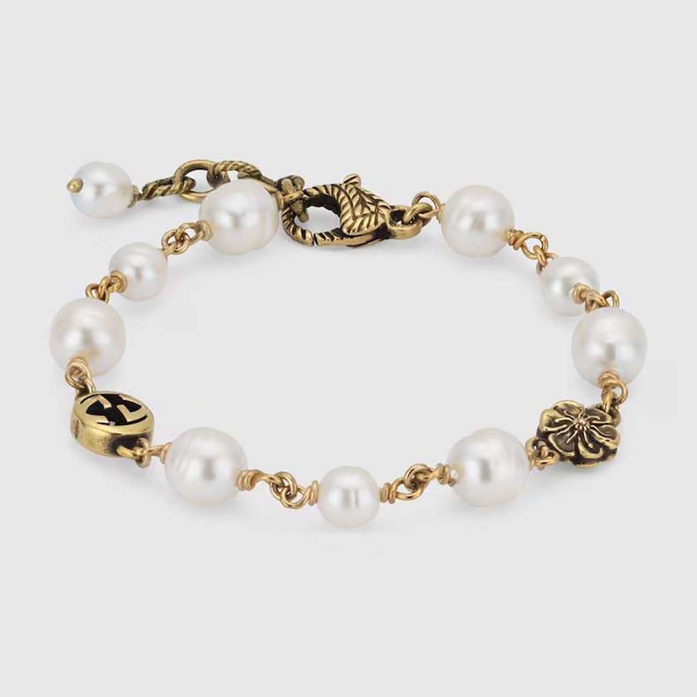 Gucci Women Interlocking G Flower Pearl Bracelet