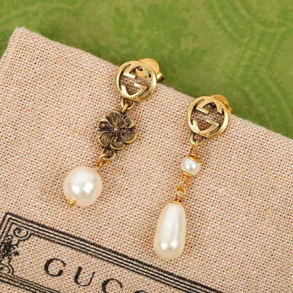 Gucci Women Interlocking G Flower Pearl Earrings (6)