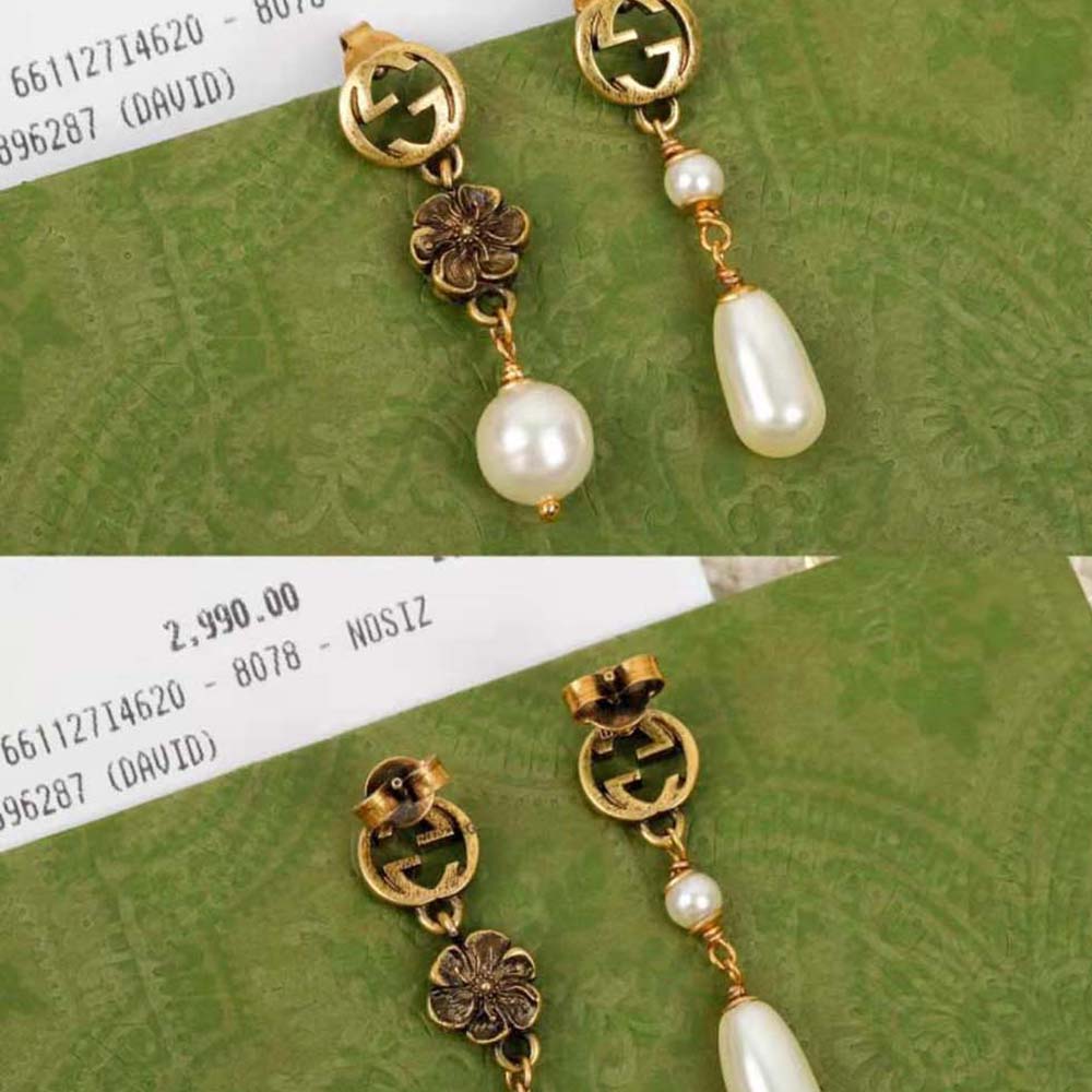 Gucci Women Interlocking G Flower Pearl Earrings (7)