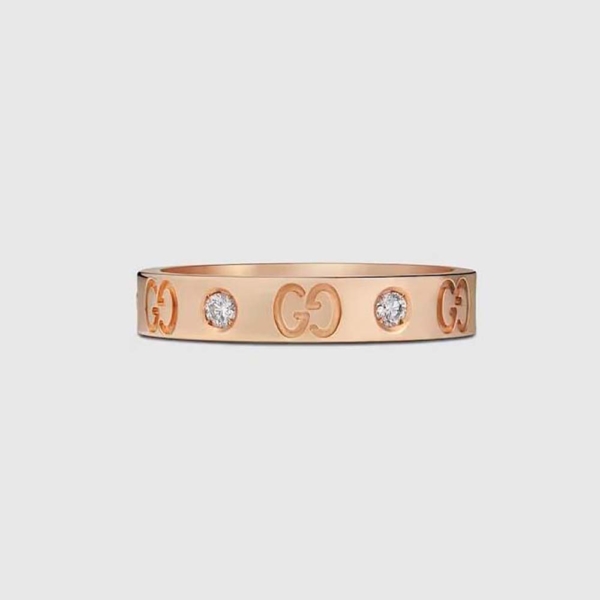 Gucci Women Thin Rose Gold Diamond Icon Ring (1)