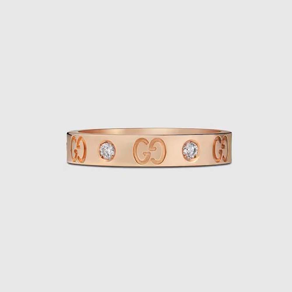 Gucci Women Thin Rose Gold Diamond Icon Ring (1)