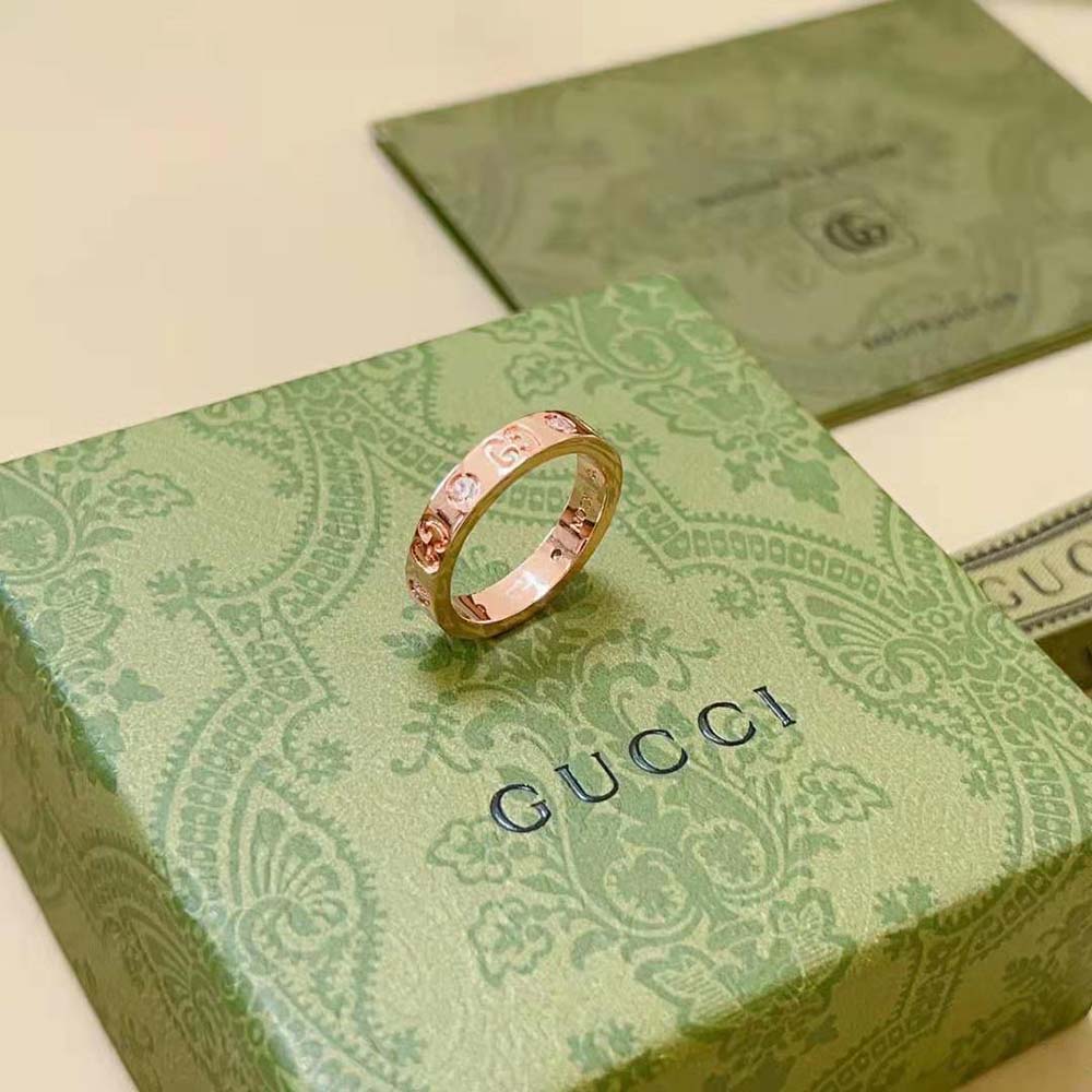 Gucci Women Thin Rose Gold Diamond Icon Ring (3)