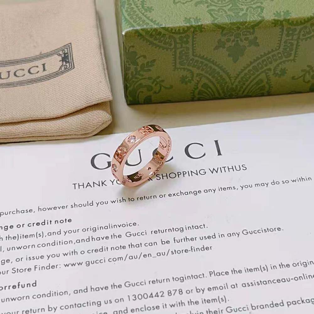 Gucci Women Thin Rose Gold Diamond Icon Ring (4)